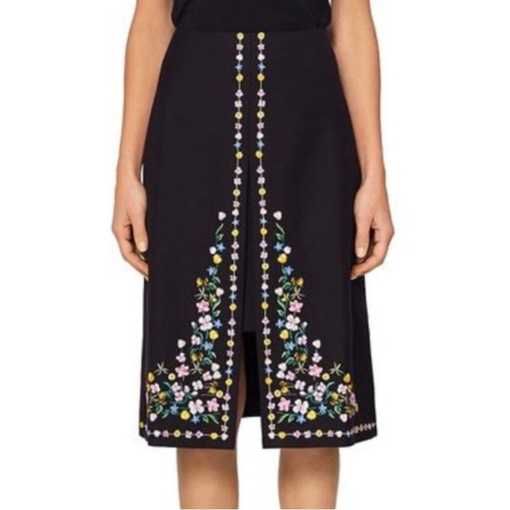 Ted Baker Vicks A-Line Midi Skirt with Floral Embroidery Size 1